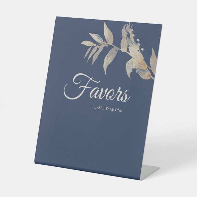 Dusty Blue Autumn Boho Wedding Favours Pedestal Sign (Front)