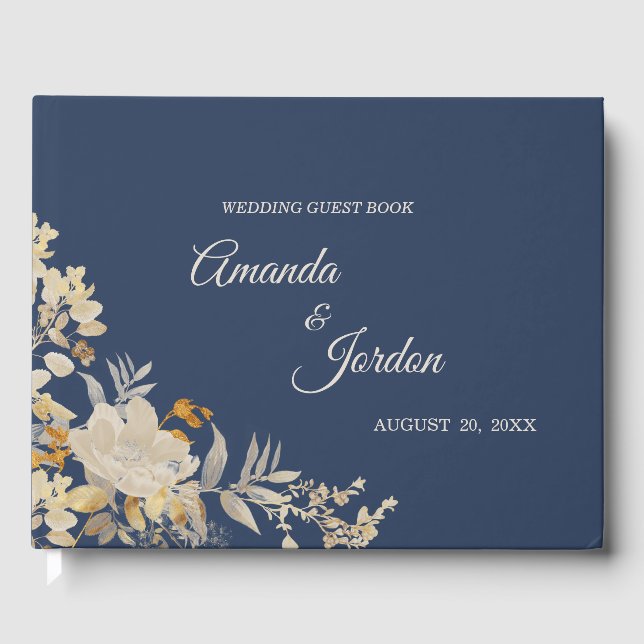 Dusty Blue Autumn Boho Wedding Guest Book (Front)