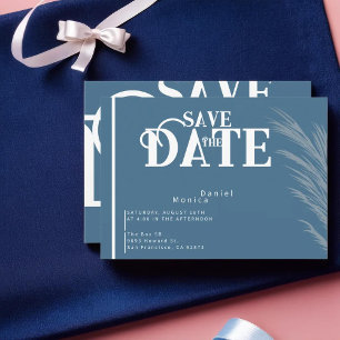 Dusty Blue Autumn Pampas Wedding Design Save The Date