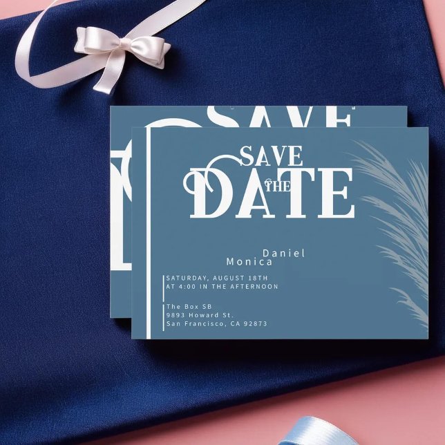 Dusty Blue Autumn Pampas Wedding Design Save The Date (Creator Uploaded)