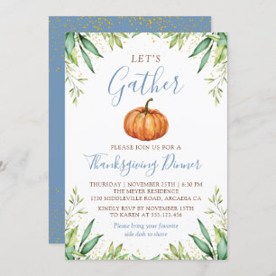 Dusty Blue Autumn Pumpkin Thanksgiving Dinner Invitation