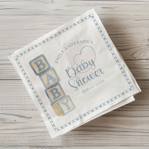 Dusty Blue Baby Blocks Baby Shower Napkins
