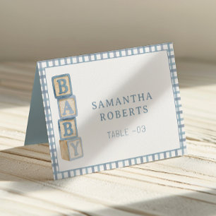 Dusty Blue Baby Blocks Editable Tent Cards 