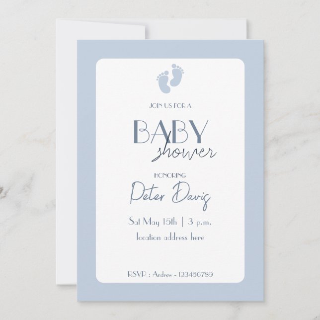 Dusty Blue Baby Boy Baby Shower  Invitation (Front)