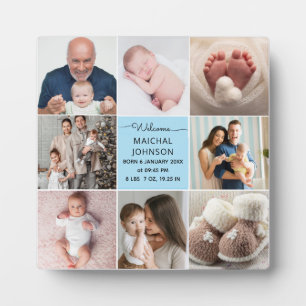 Dusty Blue Baby Boy Name Birth stats photo collage Plaque