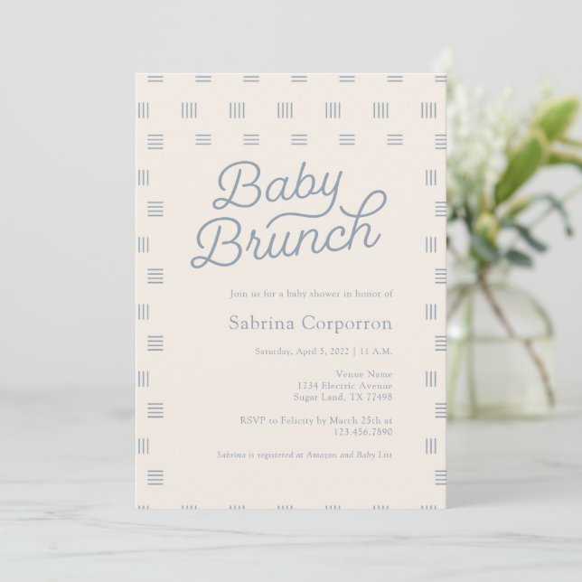Dusty Blue Baby Brunch | Minimalist Sage Boho  Invitation (Standing Front)