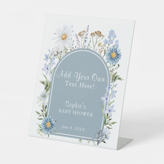 Dusty Blue Baby In Bloom Baby Shower Customisable Pedestal Sign (Front)