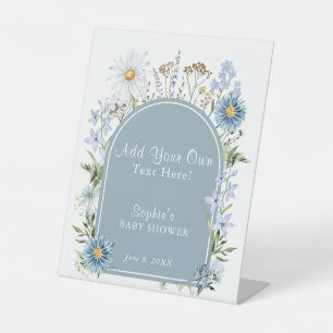 Dusty Blue Baby In Bloom Baby Shower Customizable Pedestal Sign