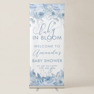 Dusty Blue Baby In Bloom Baby Shower Welcome Retractable Banner