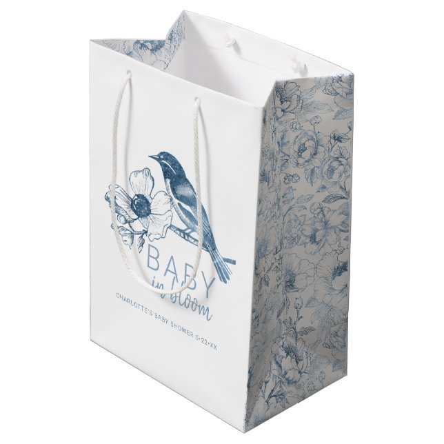 Dusty Blue Baby in Bloom Boy Shower Gift Bag (Back Angled)