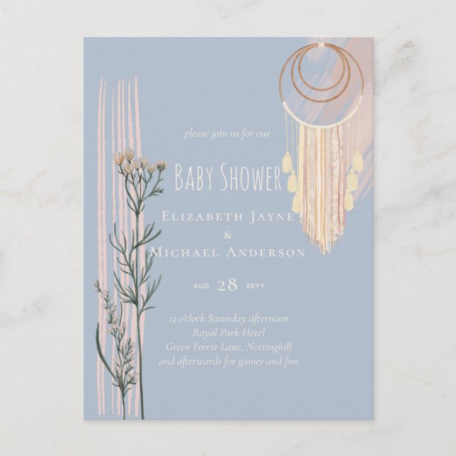 Dusty Blue Baby Shower Boho Postcard (Front)