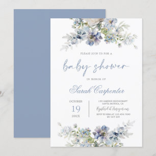 Dusty Blue Baby Shower Boy Invitation