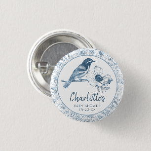 Dusty Blue Baby Shower Button Favour Chinoiserie
