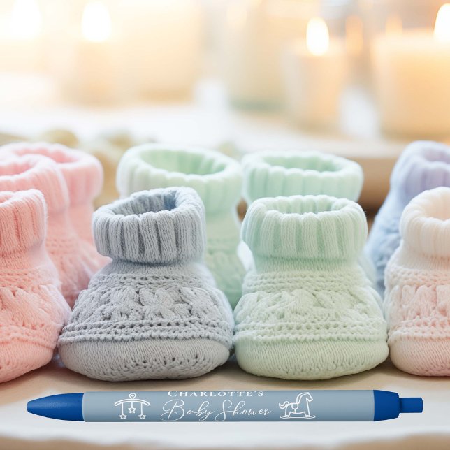 Dusty Blue Baby Shower Chic Personalised Black Ink Pen (Creator Uploaded)