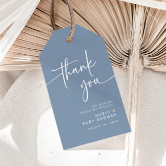 Dusty Blue Baby Shower Favour Tag Thank You Modern