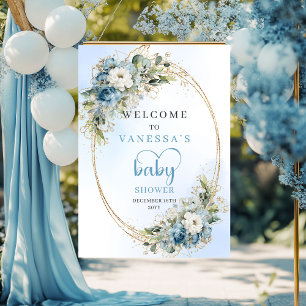 Dusty Blue Baby Shower Poster Eucalyptus Greenery 