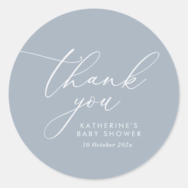 Dusty Blue Baby Shower Thank You Classic Round Sticker (Front)