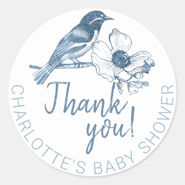 Dusty Blue Baby Shower Thank You Favour Sticker (Front)