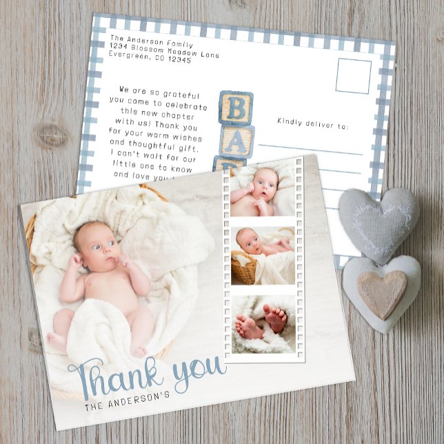 Dusty Blue Baby Shower Thank You Photo Postcard (Baby Shower Thank You Postcard )