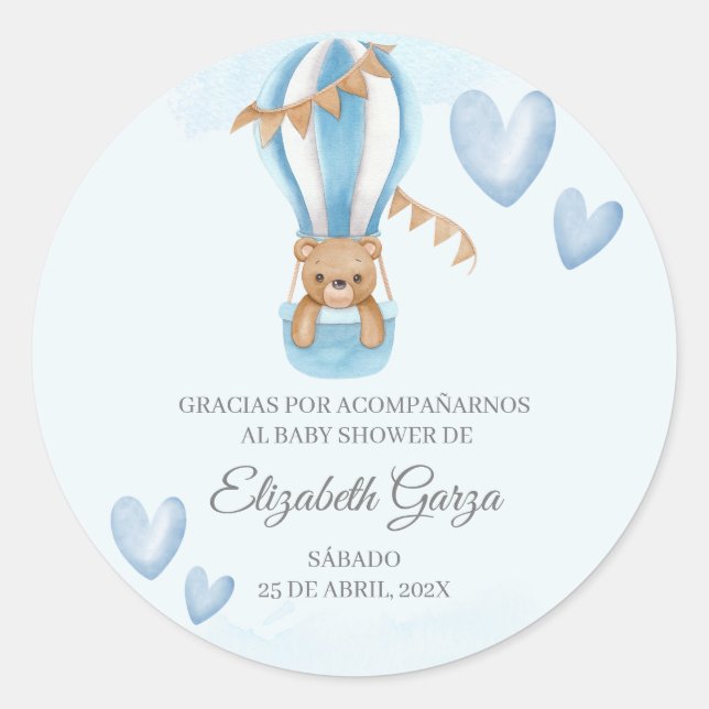 Dusty blue Baby Shower thank you sticker for boy (Front)