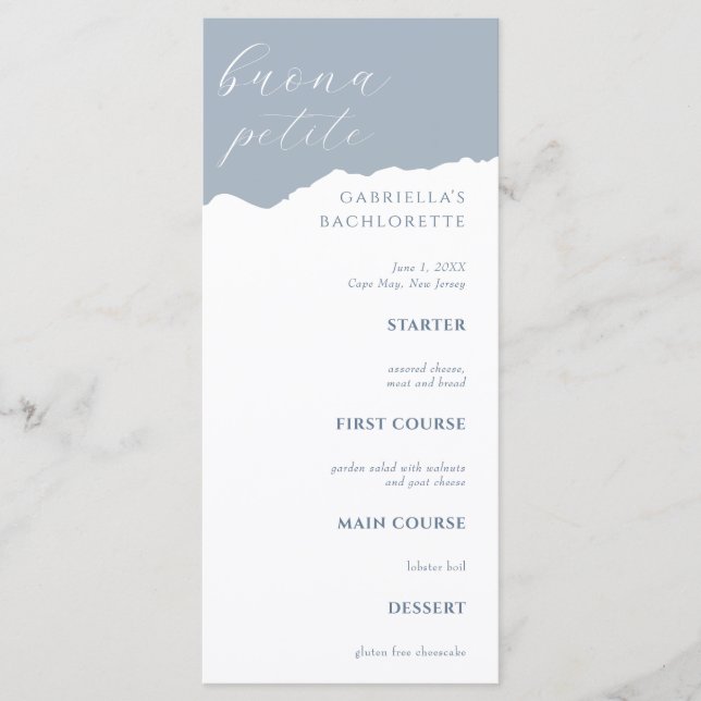 Dusty Blue Bachlorette Menu Italian (Front)