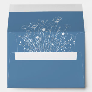 Dusty Blue Background White Wildflower Wedding Envelope