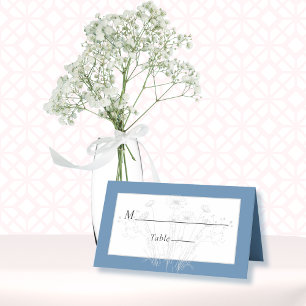 Dusty Blue Background Wildflower Floral Wedding Place Card