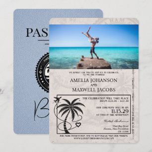 Dusty Blue Bahamas Passport Wedding Invitation