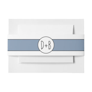 Dusty blue band and initials wedding invitation belly band