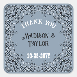 Dusty Blue Bandanna Thank You Western Wedding Square Sticker