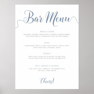 Dusty Blue Bar Menu Wedding Drinks List Poster