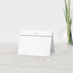Dusty Blue Bar Monogram Elegant Folded Note Card