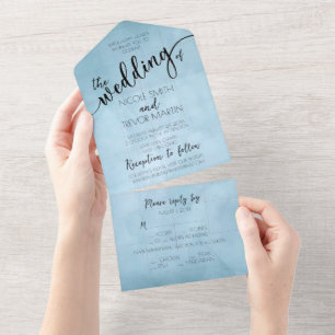 Dusty Blue Barely There Squares Wedding Texture All In One Invitation