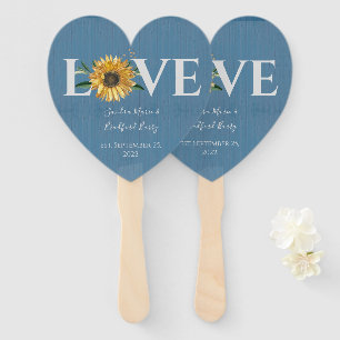 Dusty Blue Barn Wood, Golden Sunflower Wedding  Hand Fan