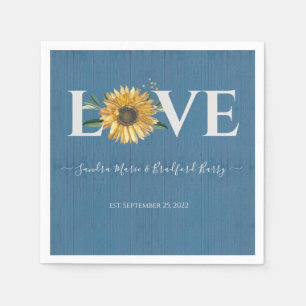 Dusty Blue Barn Wood, Golden Sunflower Wedding  Napkin