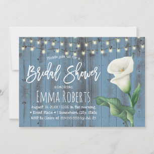 Dusty Blue Barn Wood Lily Flower Bridal Shower Invitation