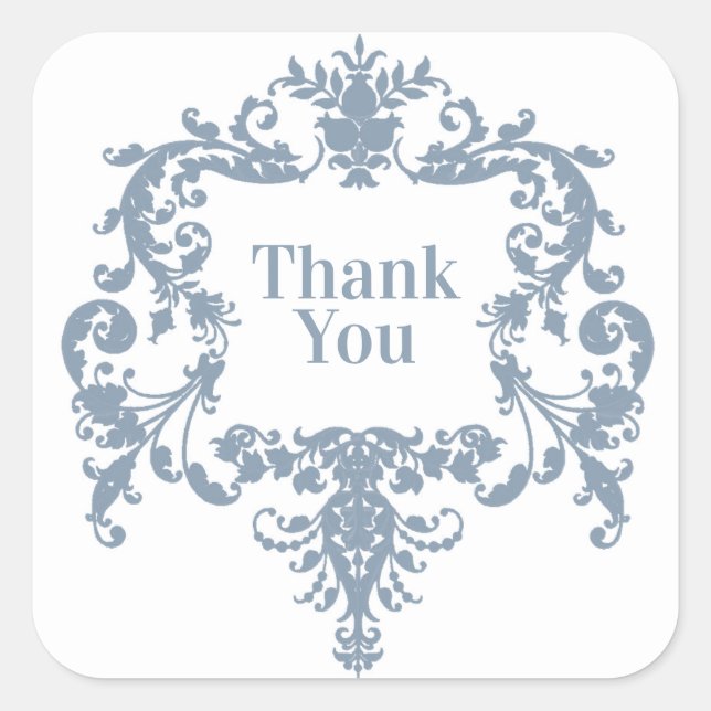 Dusty Blue Baroque Frame Thank you Square Sticker (Front)