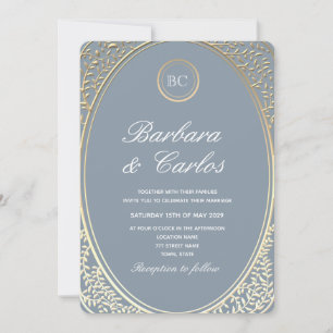 Dusty Blue Baroque Gold Wedding Invitation