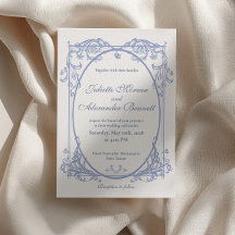 Dusty Blue Baroque Monogram Wedding Invitation