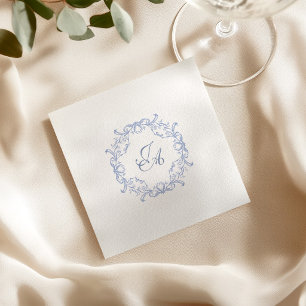 Dusty Blue Baroque Monogram Wedding Napkin