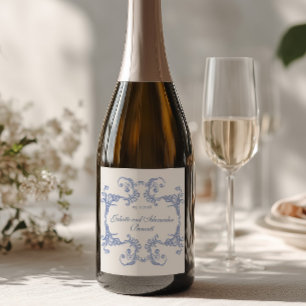 Dusty Blue Baroque Wedding Champagne Bottle Label