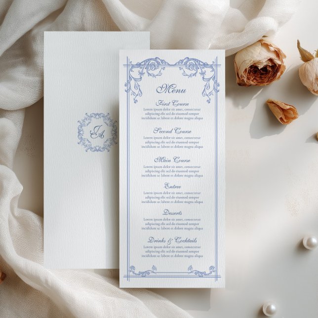Dusty Blue Baroque Wedding Menu Card (Creator Uploaded)