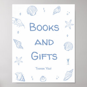 Dusty Blue Beach Baby Shower Books and Gifts Poster