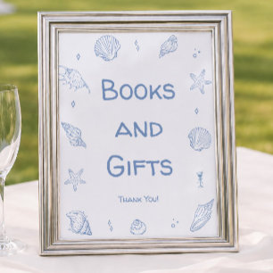 Dusty Blue Beach Baby Shower Books and Gifts Poster