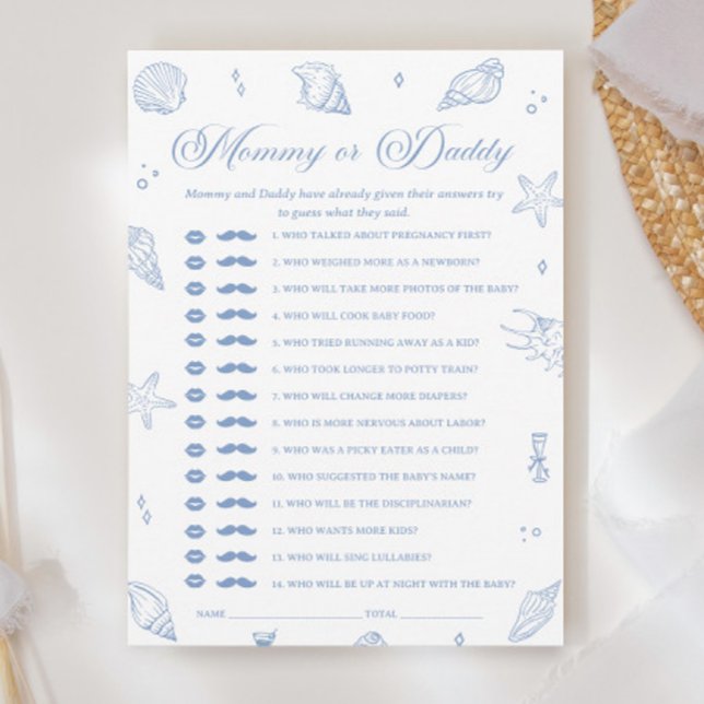 Dusty Blue Beach Baby Shower Guess Who Game Card (Creator Uploaded)