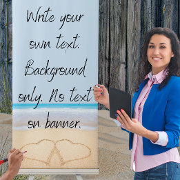 Dusty Blue Beach Two hearts in the sand Wedding Retractable Banner