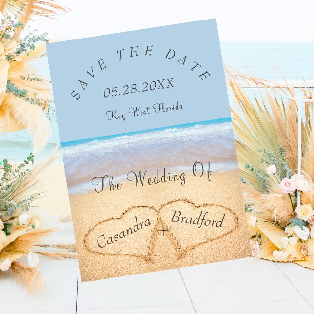 Dusty Blue Beach Wedding 2 Hearts in the Sand  Invitation (Creator Uploaded)