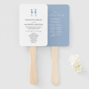 Dusty Blue Beach Wedding Program   Seahorses Hand Fan