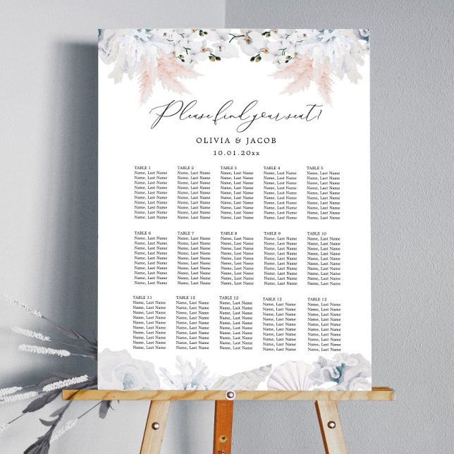 Dusty Blue Beach Wedding Seating Chart (12 Tables) (Creator Uploaded)