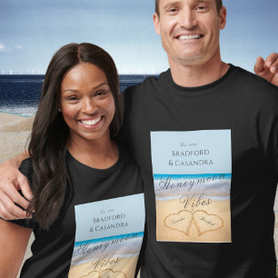 dusty Blue Beach with 2 Hearts in the Sand T-Shirt